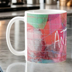 Custom monogram red pink abstract pattern girly coffee mug