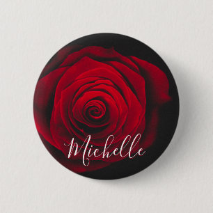 Custom monogram red rose vintage photograph 6 cm round badge