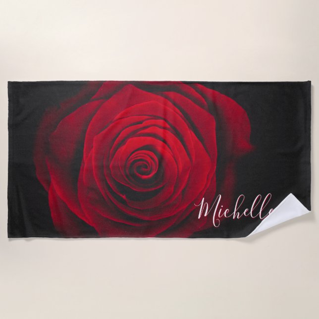 Custom monogram red rose vintage photograph beach towel (Front)