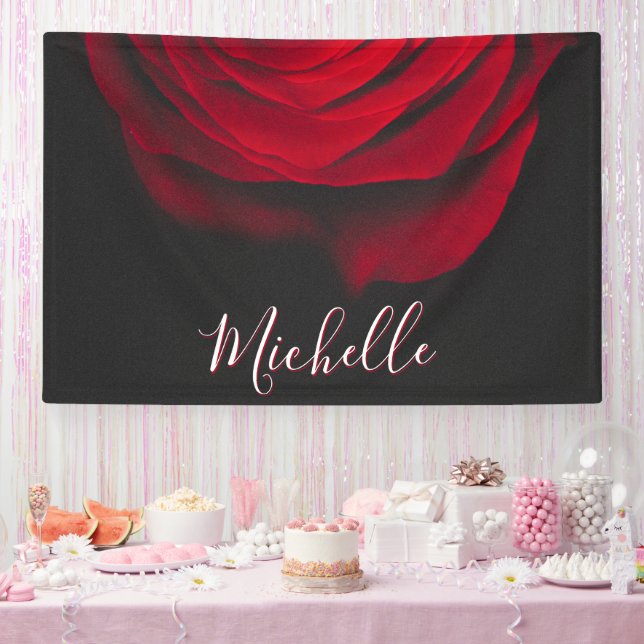 Custom monogram red rose vintage photograph black  banner (Party)