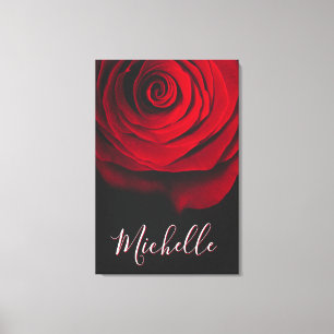 Custom monogram red rose vintage photograph black canvas print