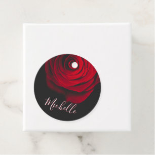 Custom monogram red rose vintage photograph black  favour tags