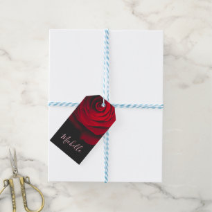 Custom monogram red rose vintage photograph black  gift tags