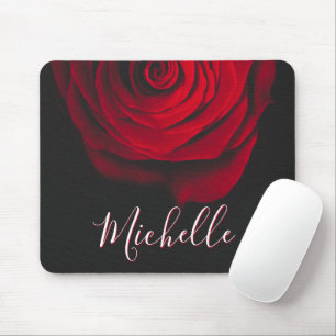 Custom monogram red rose vintage photograph black mouse mat