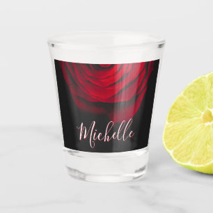Custom monogram red rose vintage photograph black shot glass