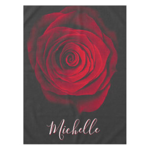 Custom monogram red rose vintage photograph black tablecloth