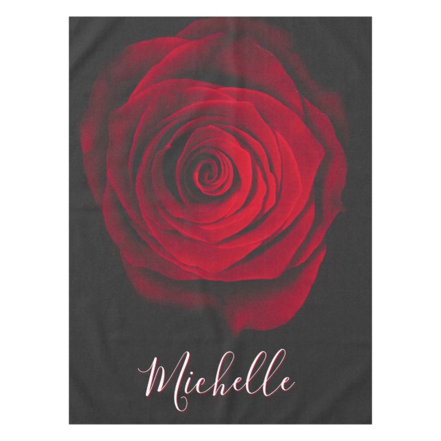 Custom monogram red rose vintage photograph black tablecloth (Front)