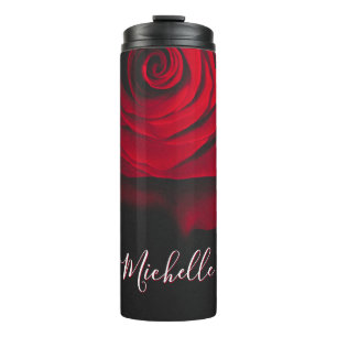 Custom monogram red rose vintage photograph black thermal tumbler