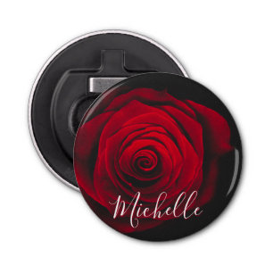 Custom monogram red rose vintage photograph bottle opener