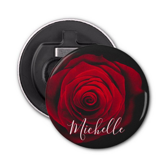 Custom monogram red rose vintage photograph bottle opener (Front)