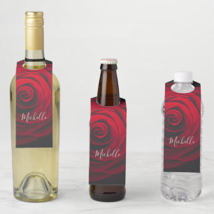 Custom monogram red rose vintage photograph bottle tag