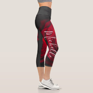 Custom monogram red rose vintage photograph capri leggings