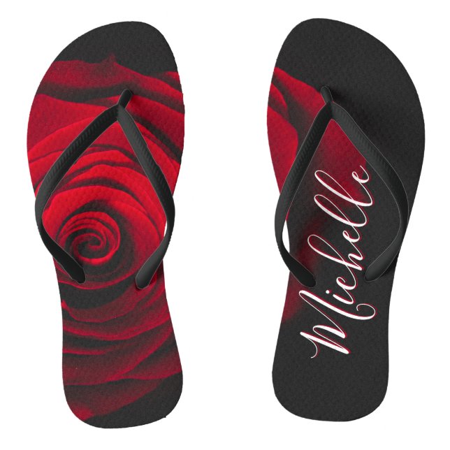 Custom monogram red rose vintage photograph flip flops (Footbed)