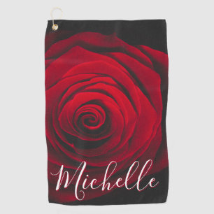 Custom monogram red rose vintage photograph golf towel