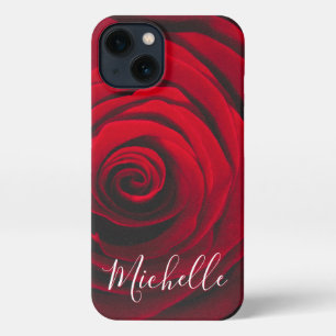Custom monogram red rose vintage photograph iPhone 13 case