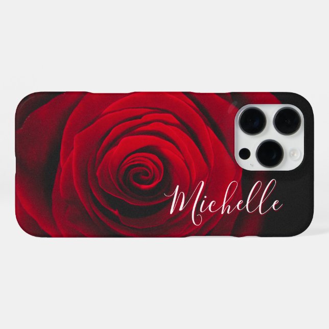 Custom monogram red rose vintage photograph iPhone Case (Back Horizontal)
