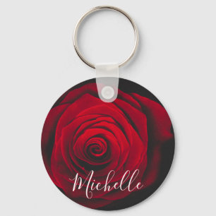 Custom monogram red rose vintage photograph key ring