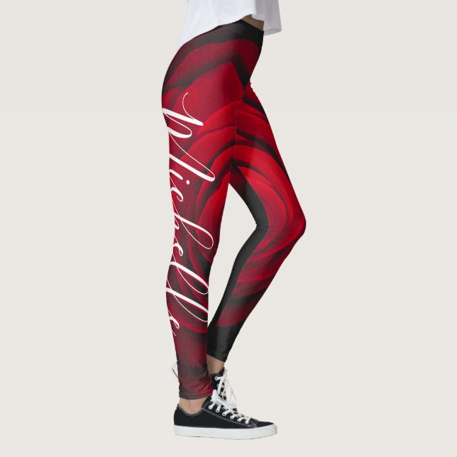 Custom monogram red rose vintage photograph leggings (Right)