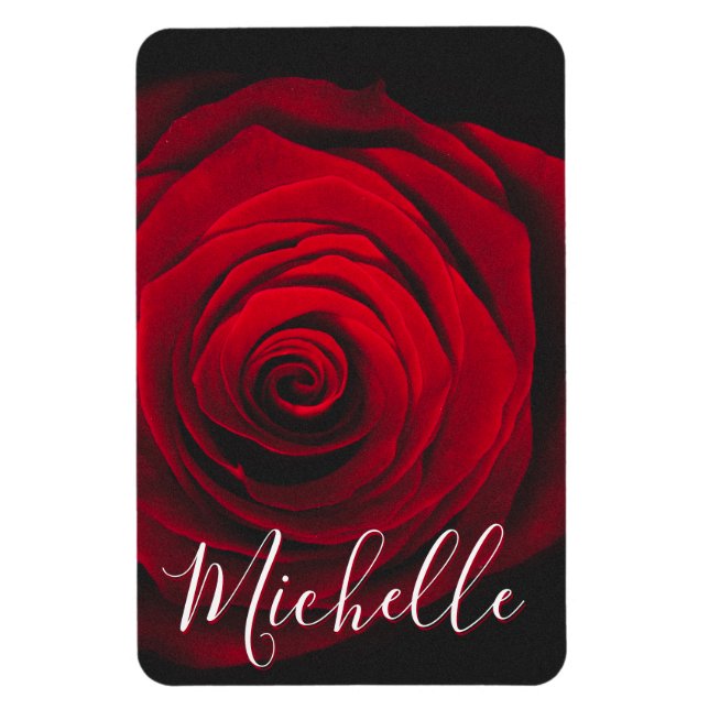 Custom monogram red rose vintage photograph magnet (Vertical)