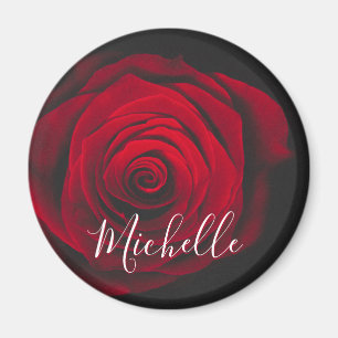 Custom monogram red rose vintage photograph magnet