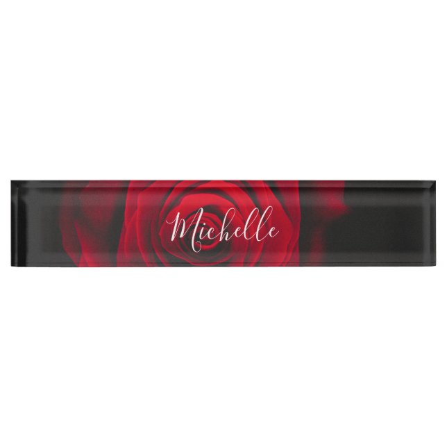 Custom monogram red rose vintage photograph nameplate (Front)