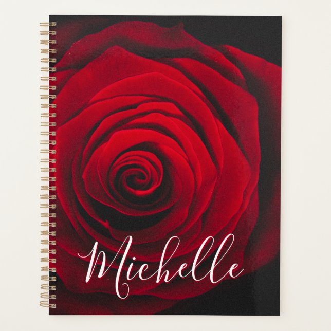 Custom monogram red rose vintage photograph planner (Front)