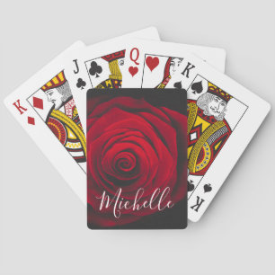 Custom monogram red rose vintage photograph playing cards