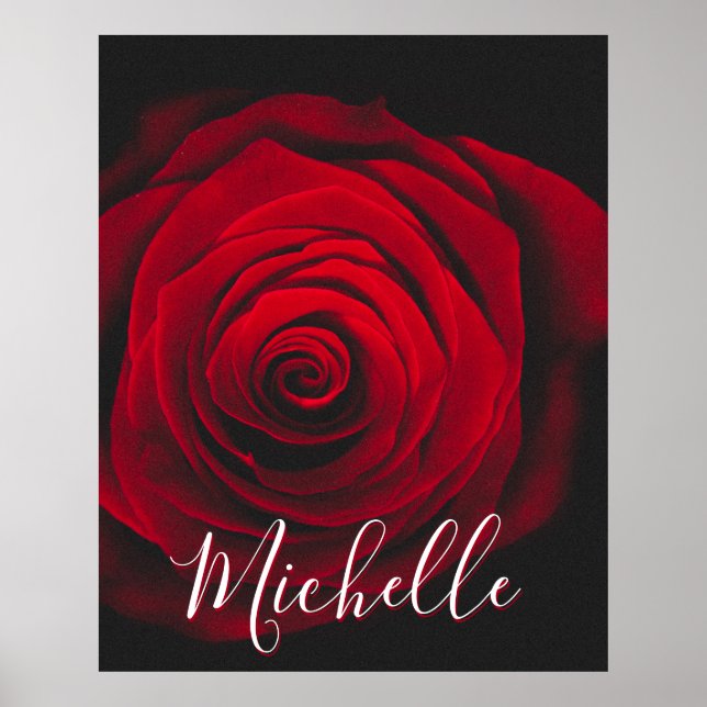 Custom monogram red rose vintage photograph poster (Front)