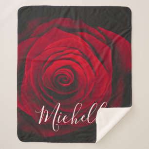 Custom monogram red rose vintage photograph sherpa blanket