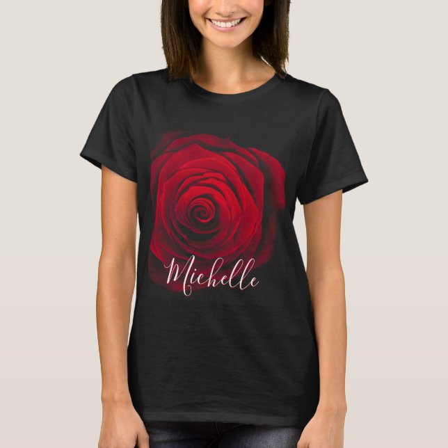 Custom monogram red rose vintage photograph T-Shirt (Front)
