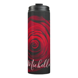 Custom monogram red rose vintage photograph thermal tumbler