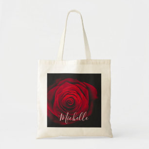 Custom monogram red rose vintage photograph tote bag