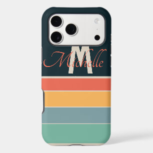 Custom Monogram Retro 70s Colourful Striped Patter