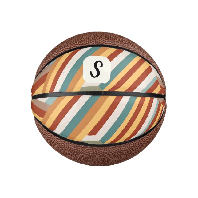 Custom Monogram Retro 70s Geometric  Mini Basketball (Front)