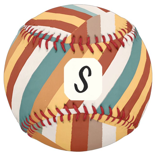 Custom Monogram Retro 70s Geometric Softball (Front)