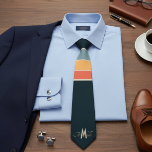 Custom Monogram Retro 70s Mod Navy Pink Striped Tie