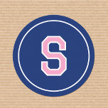 Custom Monogram Retro Bold Navy Pink Classic Round Sticker<br><div class="desc">Create your own custom stickers with this sports jersey-style design. A circle-shaped template, personalised with a monogram initial in a retro block font. You can also customise the 'background' colour by using the 'Edit using design tool' feature. Monogram stickers are a great addition to your gift wrap, mailing envelopes, party...</div>
