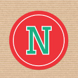 Custom Monogram Retro Bold Red Green Classic Round Sticker<br><div class="desc">Create your own custom stickers with this sports jersey-style design. A circle-shaped template, personalised with a monogram initial in a retro block font. You can also customise the 'background' colour by using the 'Edit using design tool' feature. Monogram stickers are a great addition to your gift wrap, mailing envelopes, party...</div>