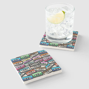 Custom Monogram Retro Casette Tapes Stone Coaster