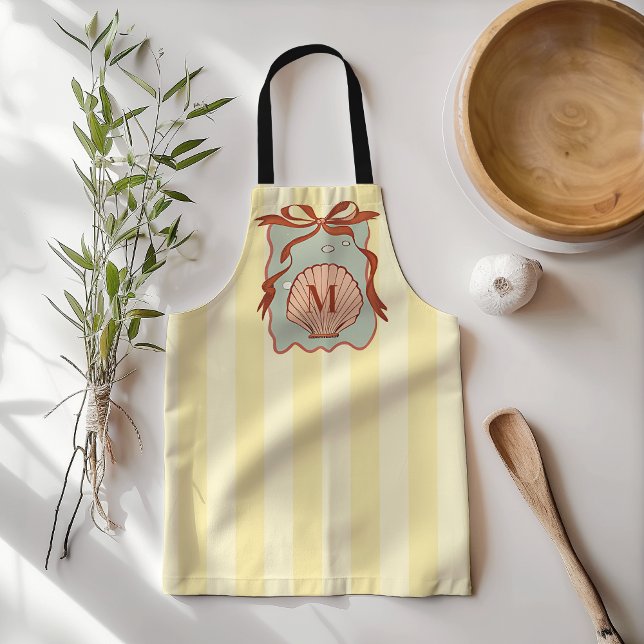 Custom Monogram Retro Coastal Seashell  Apron (Creator Uploaded)