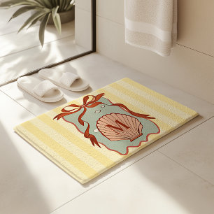 Custom Monogram Retro Coastal Seashell  Bath Mat