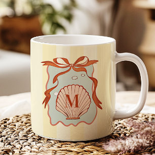 Custom Monogram Retro Coastal Seashell  Coffee Mug