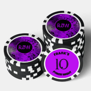 Custom Monogram Retro Purple Paint Splatter  Poker Chips