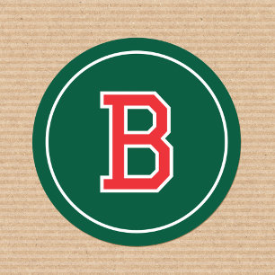 Custom Monogram Retro Typography Green Red Classic Round Sticker