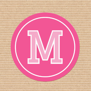 Custom Monogram Retro Typography Pink Classic Round Sticker