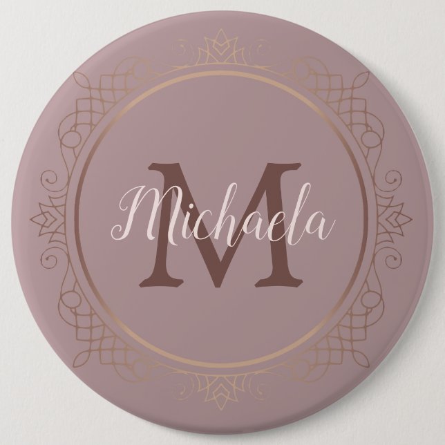 Custom Monogram Rose Gold Elegant Modern 6 Cm Round Badge (Front)