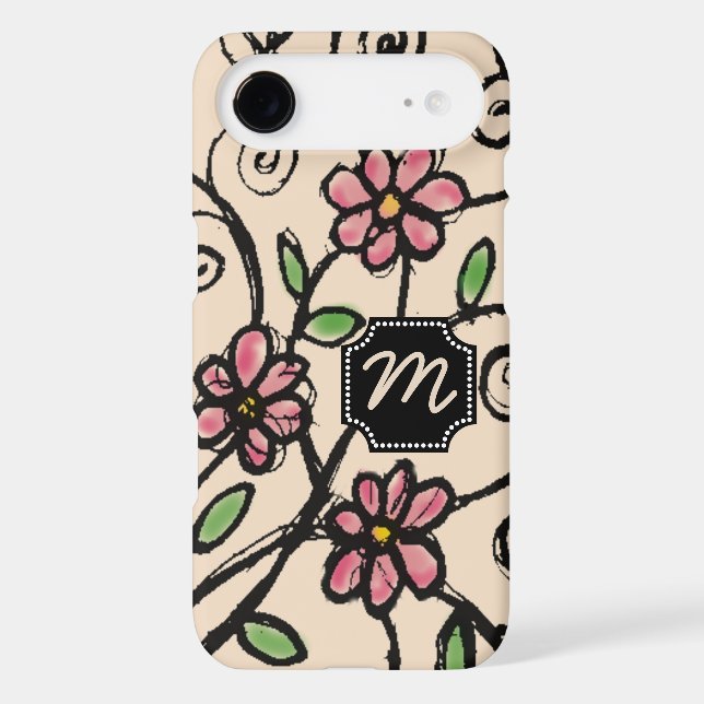 Custom Monogram Rustic Floral Pattern Case-Mate iPhone Case (Back)