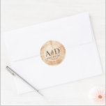 Custom Monogram Rustic Wedding Wood Slice Classic Round Sticker<br><div class="desc">Make your wedding invitations and gifts stand out with our Custom Monogram Rustic Wedding Wood Slice Classic Round Sticker. This versatile sticker allows you to add a personalised touch to your wedding stationery and gifts, creating a cohesive and charming aesthetic. With its unique wood tree slice disc background, this sticker...</div>