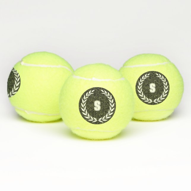Custom Monogram "S" Initial Stylish Crown Leaf  Tennis Balls (Multi)