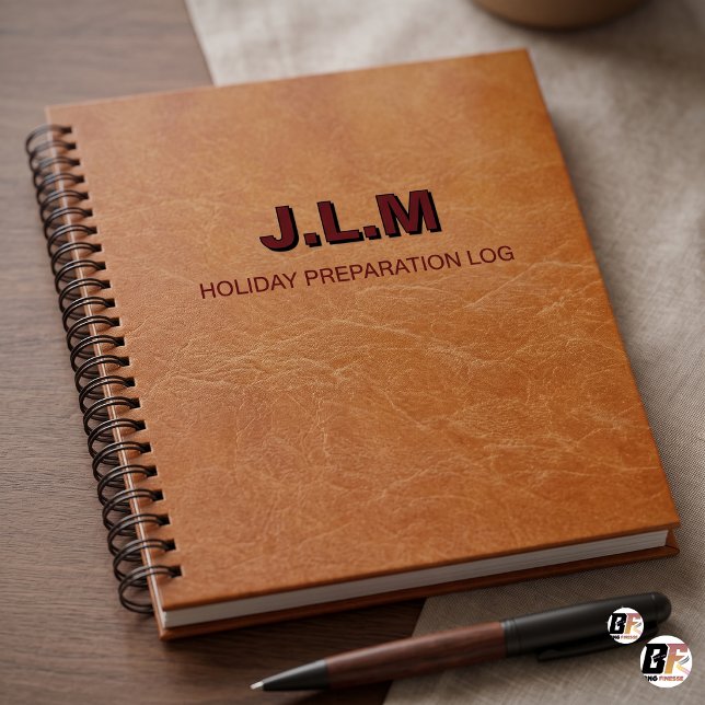 Custom Monogram Saddle Brown Leather Holiday  Notebook (#OrderNow)
